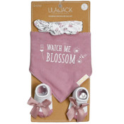 Wholesale - 3 Piece Mauve and White "Watch Me Blossom"/Flower Set C/P 36 1 Headband, 1 Bandana Bib and Socks, UPC: 195010074407